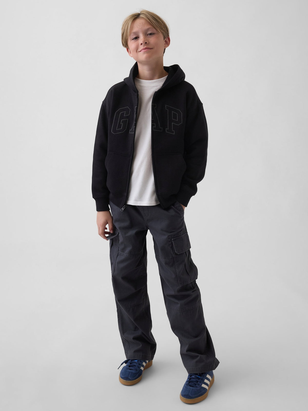 Siyah Relaxed Gap Logo Fermuarlı Sweatshirt