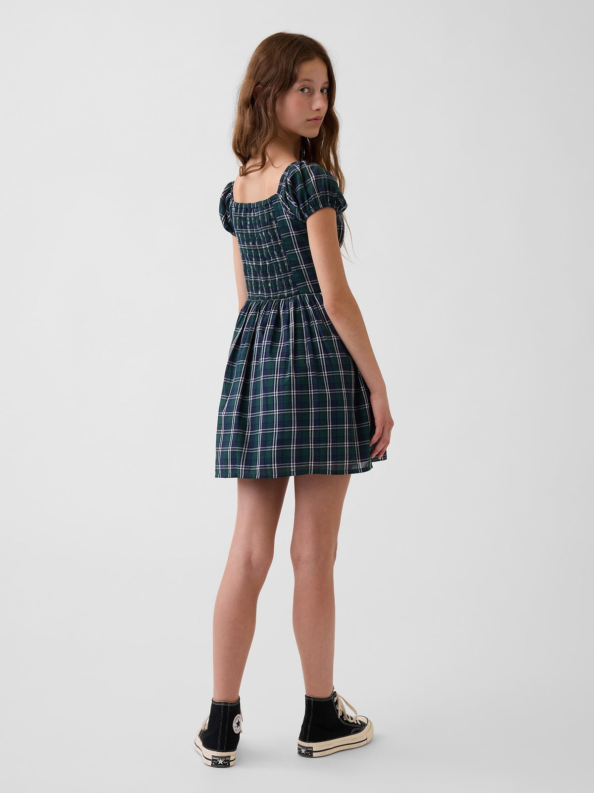 Yeşil Puff-sleeve Elbise