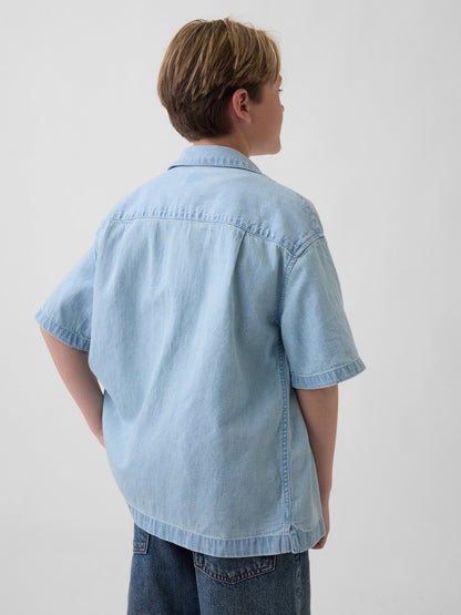 Açık Mavi Denim Relaxed Gömlek