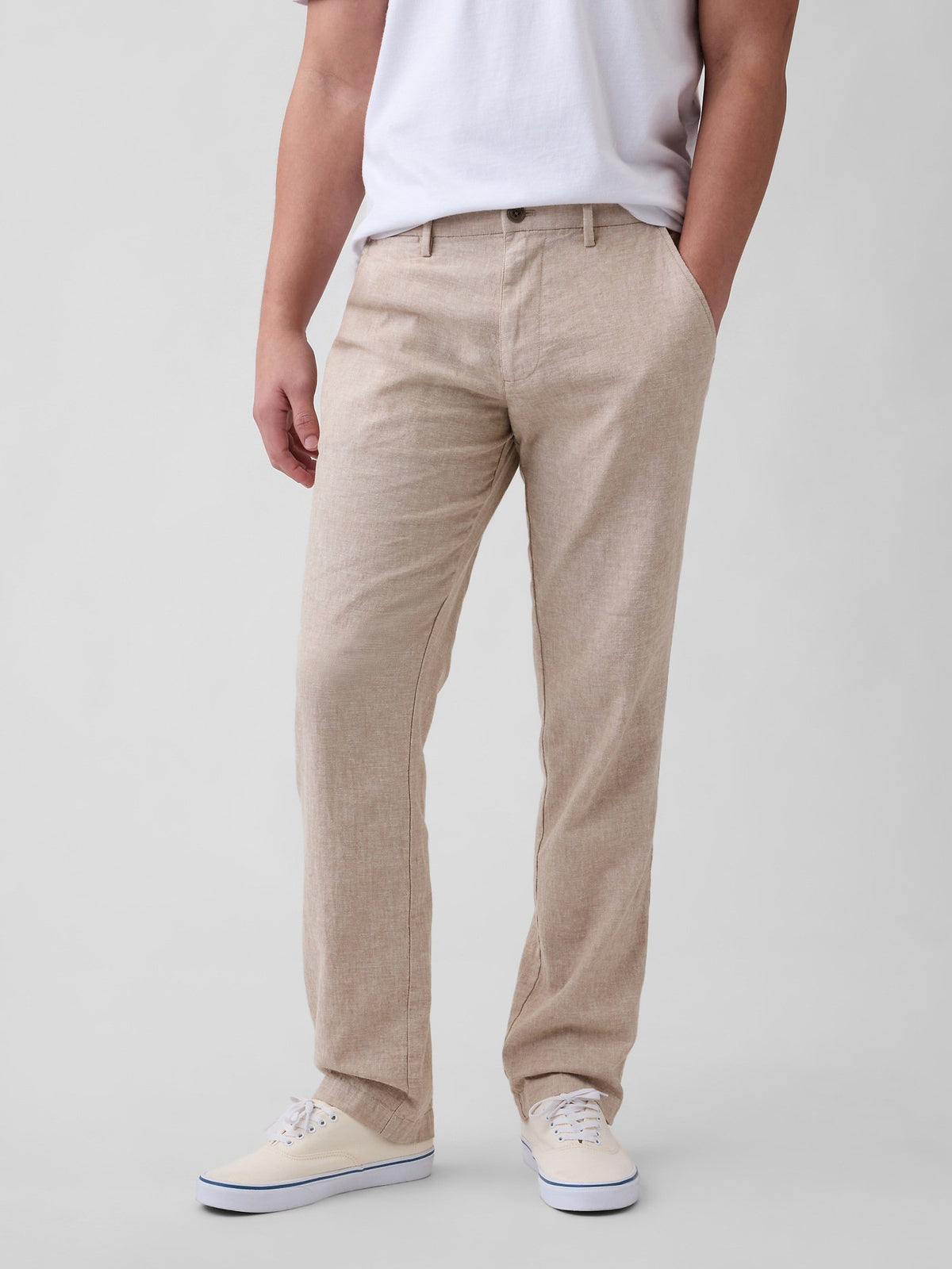 Bej Straight Keten Karışımı Pantolon