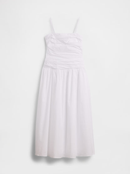 Beyaz Poplin Drop-waist Maxi Elbise