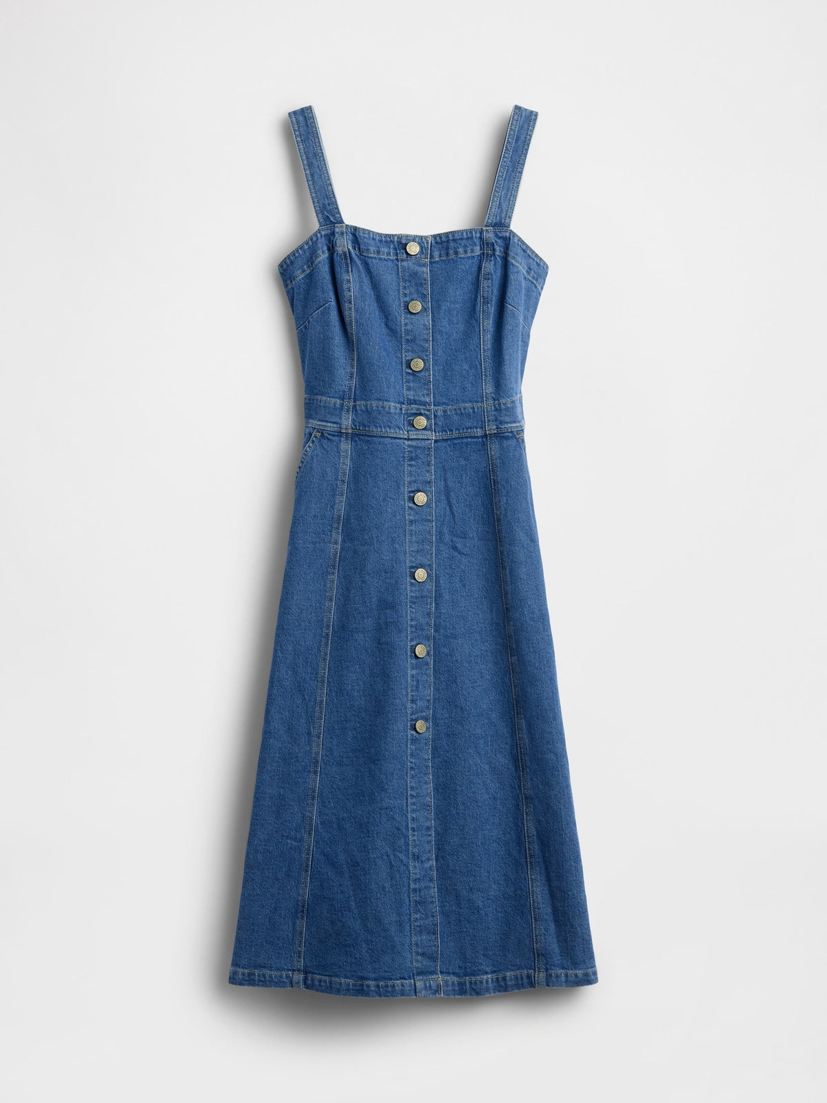 Mavi Denim Düğmeli Midi Elbise