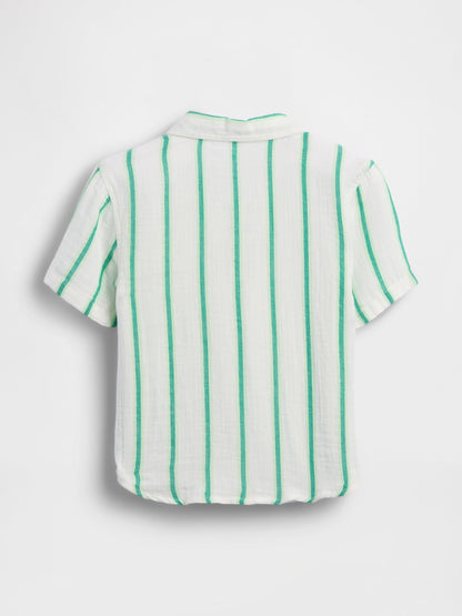 Yeşil Pamuk Gauze Baskılı Polo T-shirt