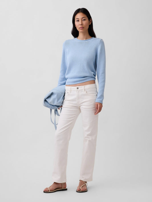 Beyaz Mid Rise Relaxed Straight Jean Pantolon