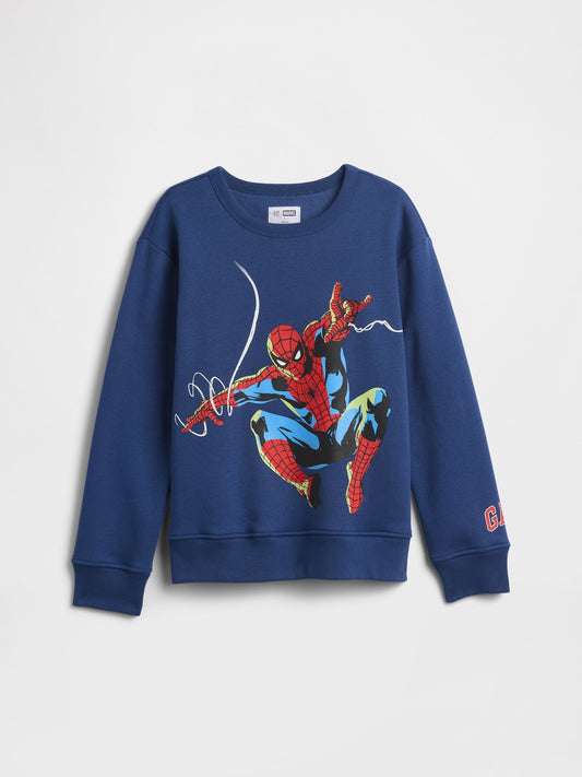 Koyu Mavi Marvel Spider-man Relaxed Grafik Baskılı Sweatshirt