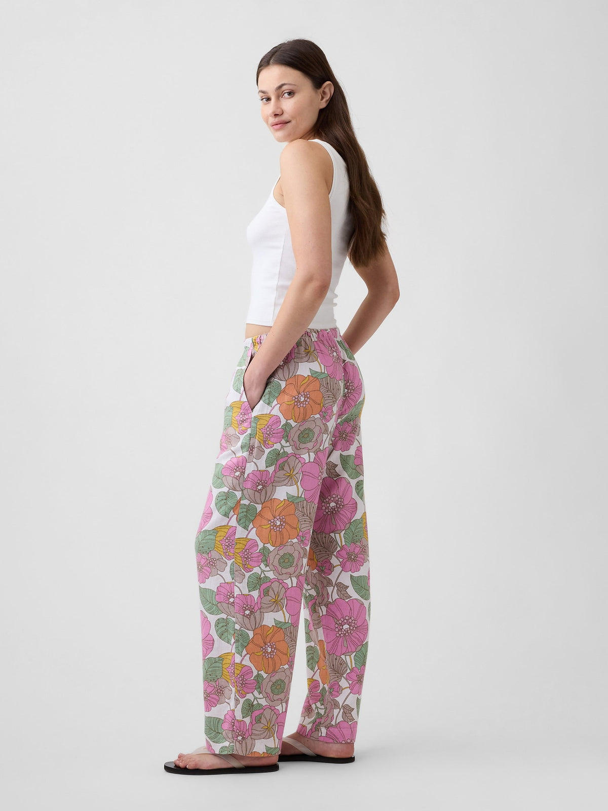 Çok Renkli Mid Rise Pull-on Wide-leg Pantolon