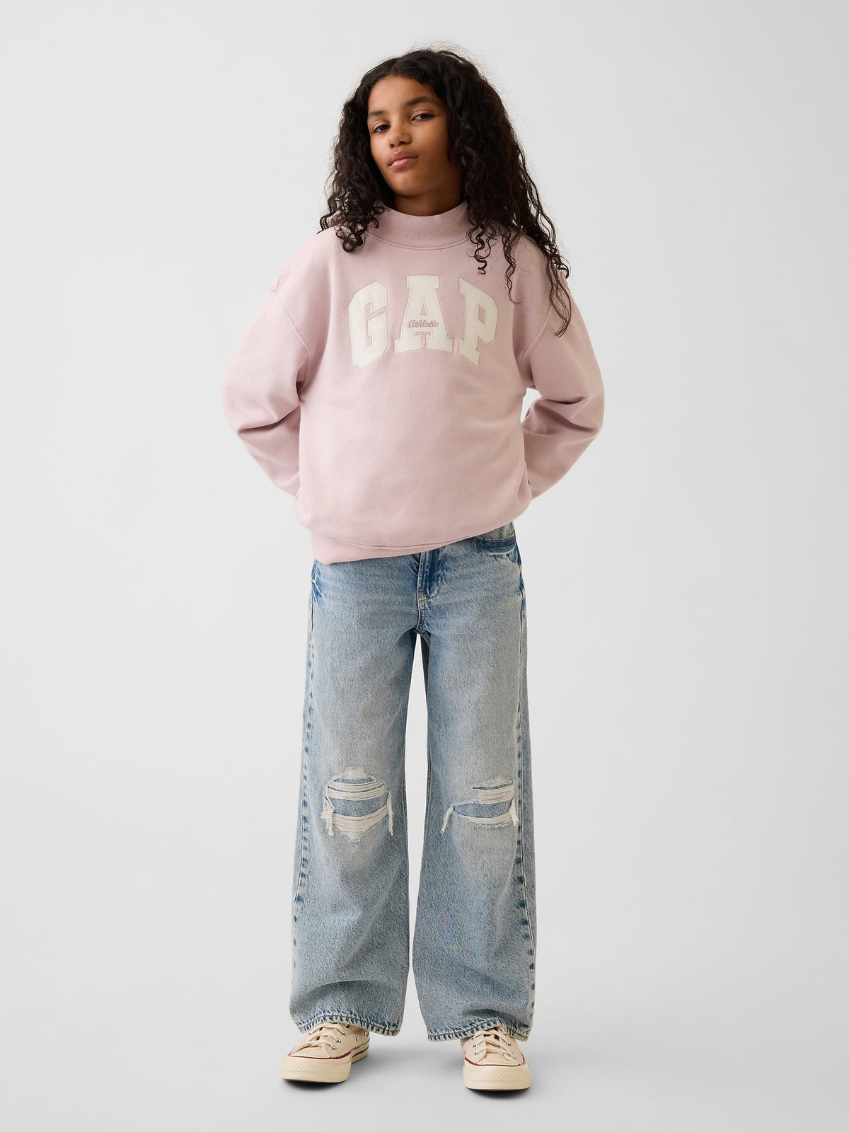 Açık Pembe Vintagesoft Oversized Mockneck Logo Sweatshirt