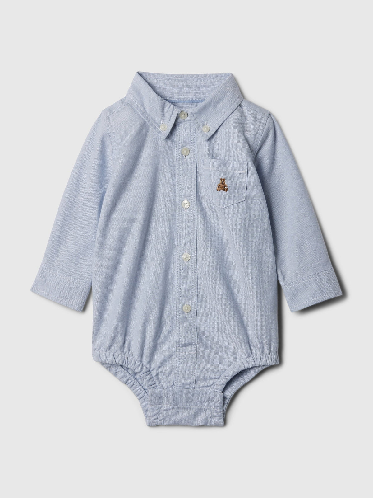Açık Mavi Brannan Bear Işlemeli Oxford Bodysuit