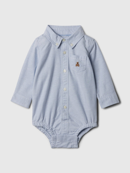Açık Mavi Brannan Bear Işlemeli Oxford Bodysuit