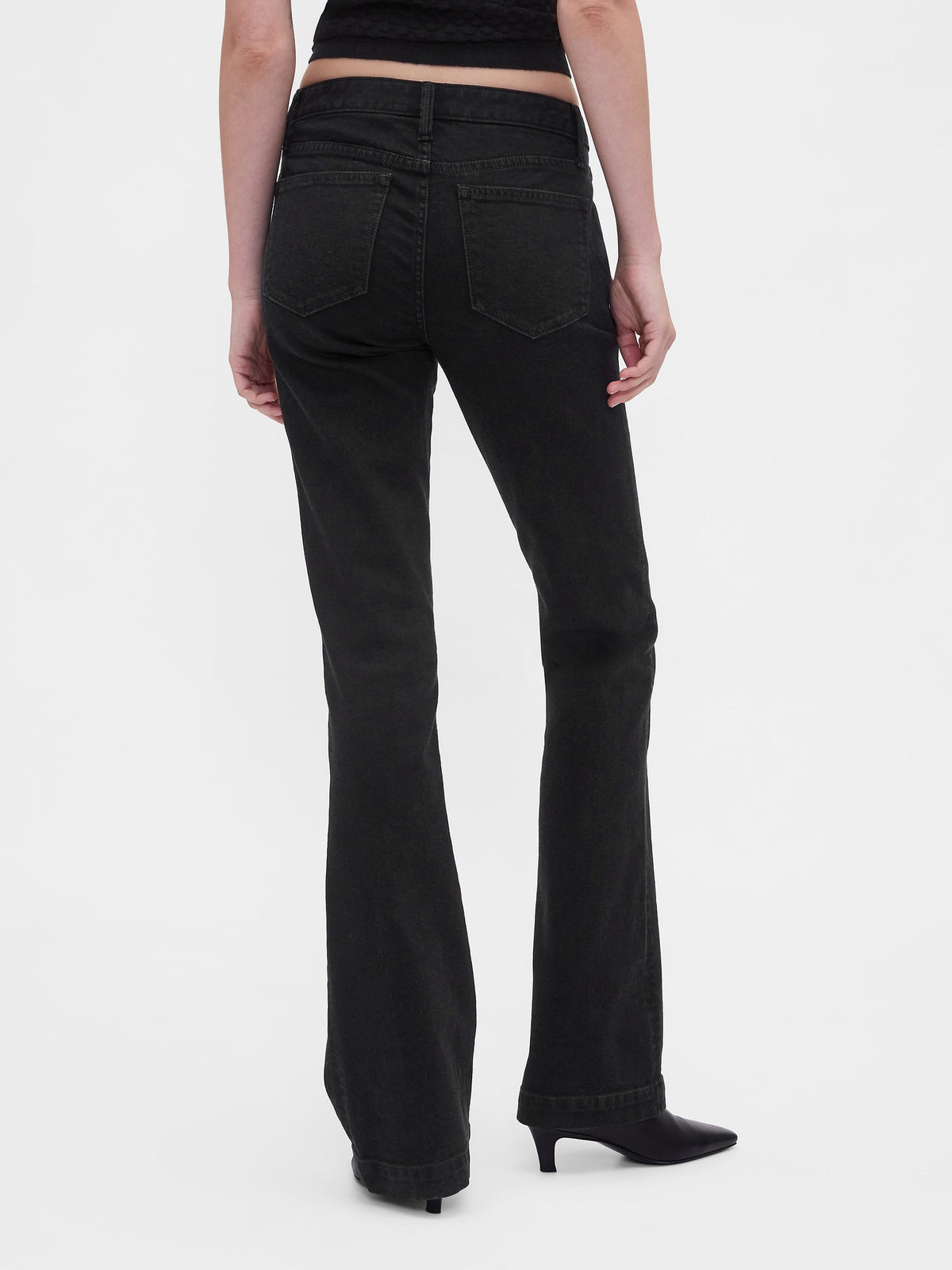 Siyah Low Rise Flare Jean Pantolon