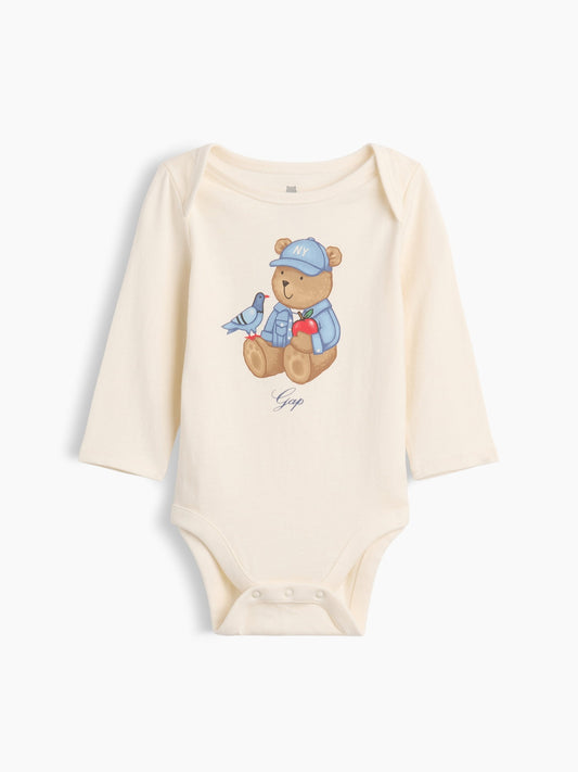 Ekru First Favorites Organik Pamuk Grafik Baskılı Bodysuit