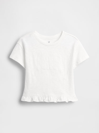 Beyaz Fırfır Etekli Logo T-shirt