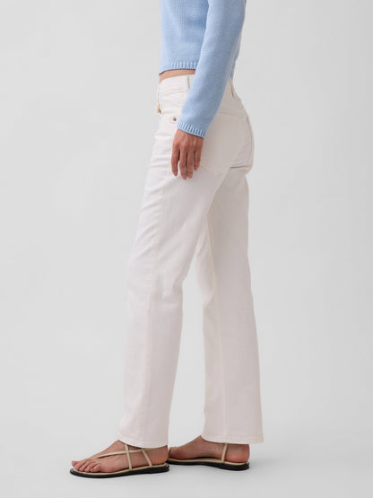 Beyaz Mid Rise Relaxed Straight Jean Pantolon