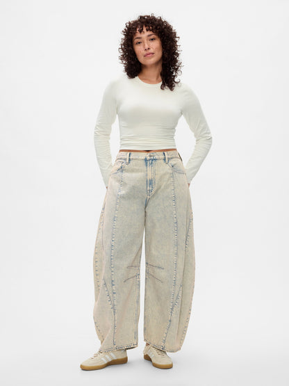 Bej High Rise Horseshoe Jean Pantolon