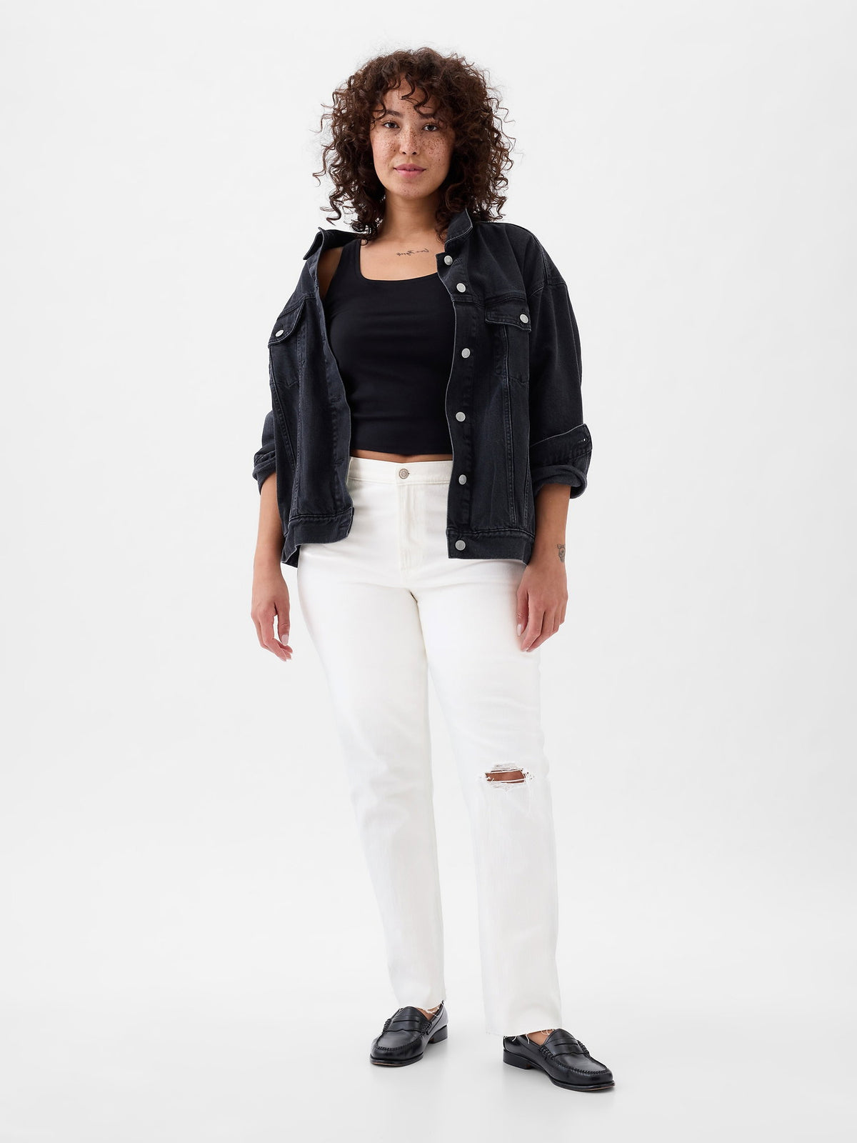 Beyaz High Rise Cheeky Straight Jean Pantolon