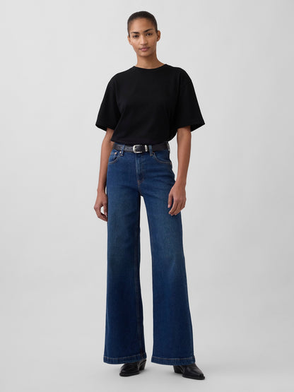 Koyu Mavi High Rise Stride Wide-leg Jean Pantolon