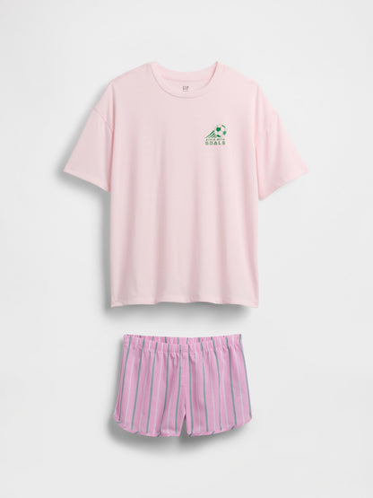Açık Pembe Recycled Pijama Şort Takımı