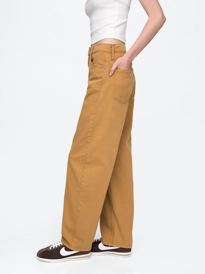 Koyu Bej High Rise Barrel Jean Pantolon
