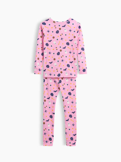 Pembe Halloween Baskılı Pijama Takımı