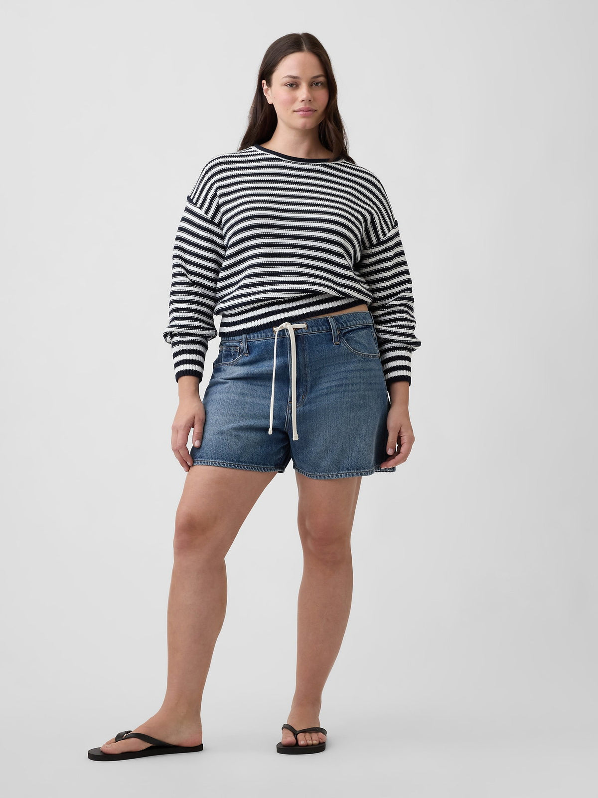 Koyu Mavi High Rise Supersoft Drawstring Denim Şort