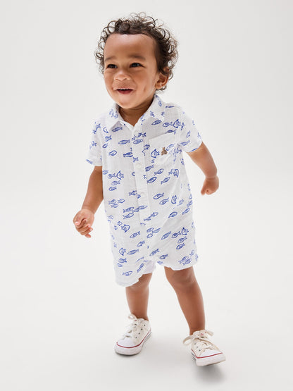 Beyaz Baby Brannan Bear Baskılı Tulum