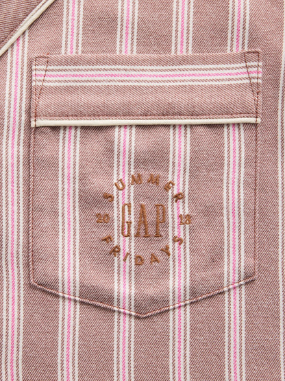Koyu Pembe Gap × Summer Fridays Relaxed Flannel Çizgili Pijama Üstü