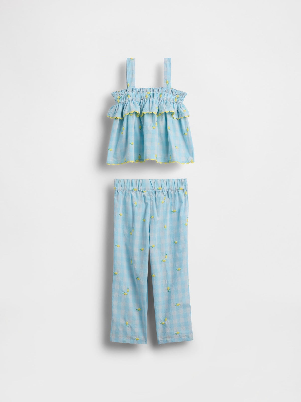Açık Mavi Limon Baskılı Gingham Outfit Set