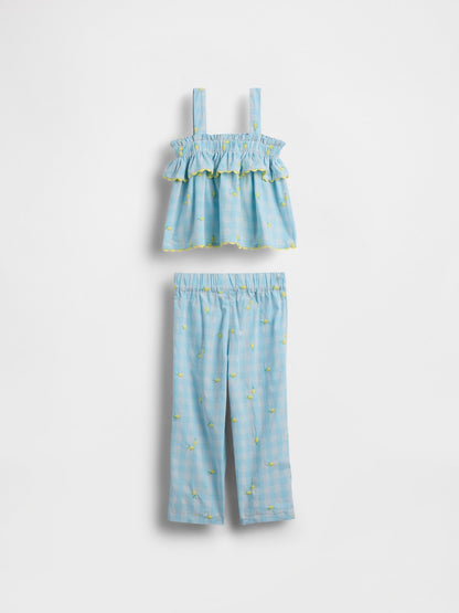 Açık Mavi Limon Baskılı Gingham Outfit Set