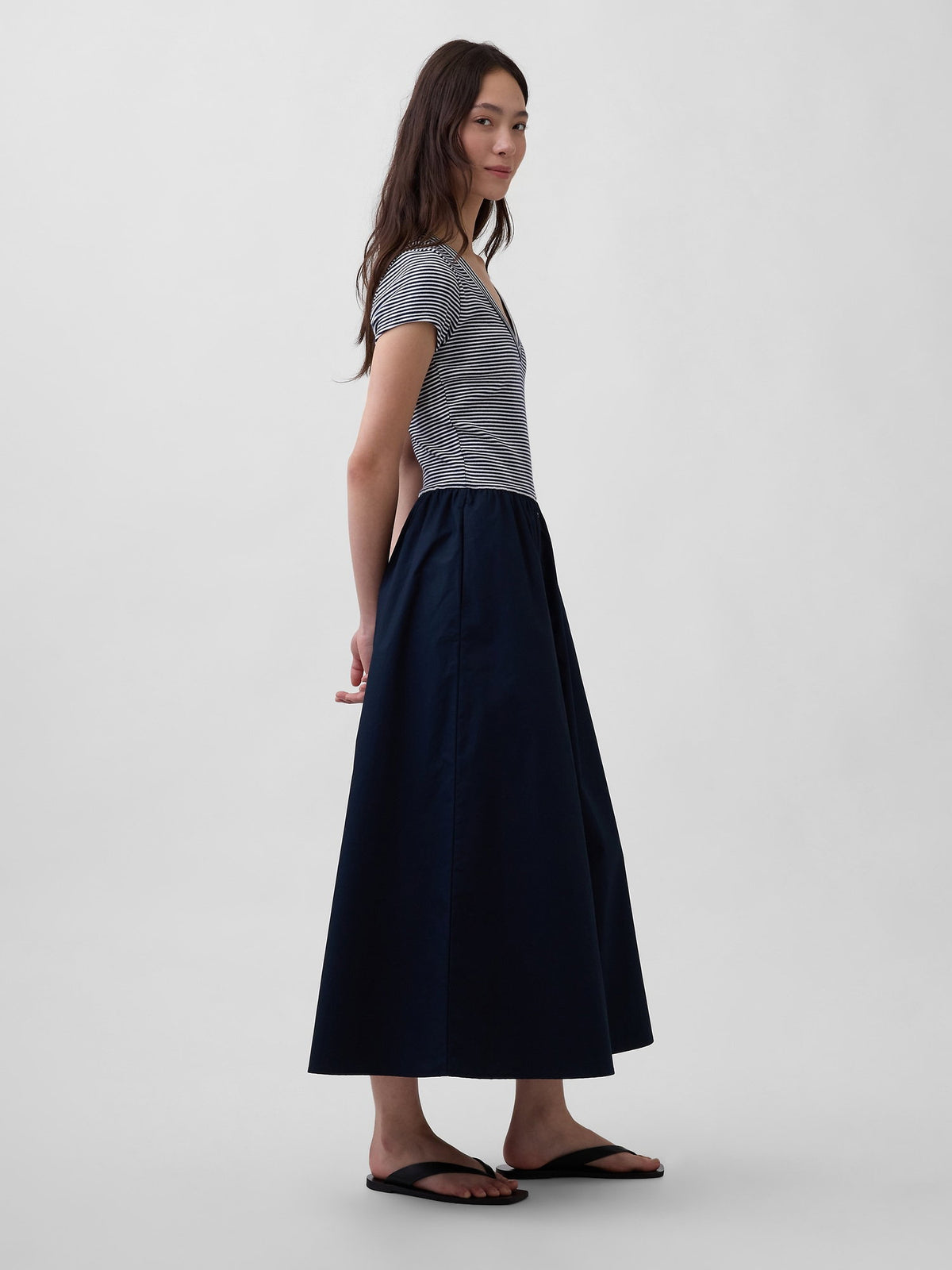 Lacivert Modern Mixed Media Maxi Elbise