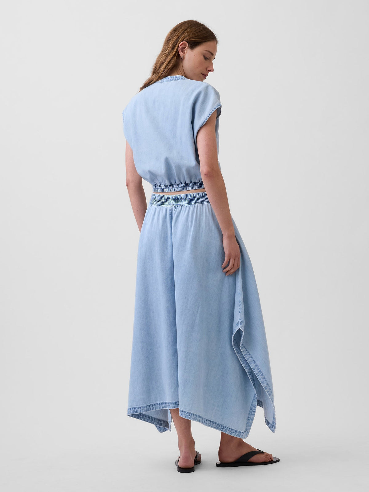 Açık Mavi Denim Midi Handkerchief Etek