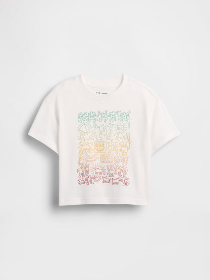 Beyaz Keith Haring Grafik Baskılı T-shirt