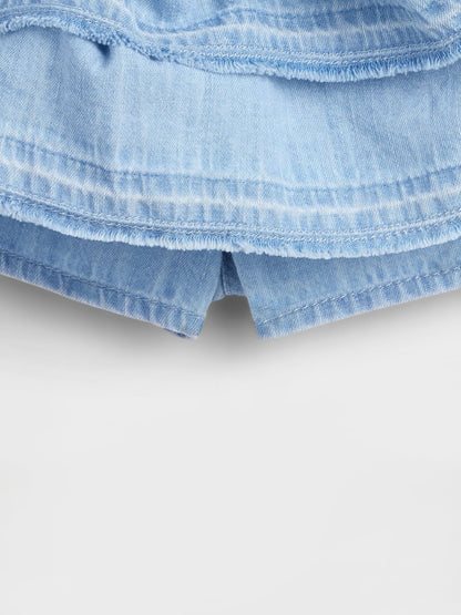 Açık Mavi Denim Ruffle Şort Etek