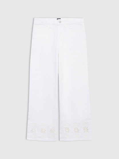 Beyaz Wide-leg Dantel Işlemeli Pantolon