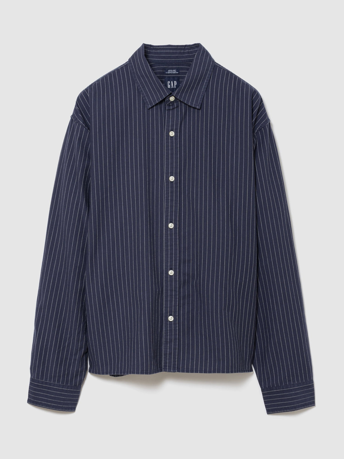 Koyu Mavi Relaxed Crop Straight-hem Oxford Gömlek