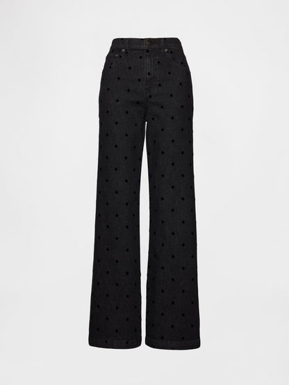Siyah High Rise Stride Wide-leg Jean Pantolon