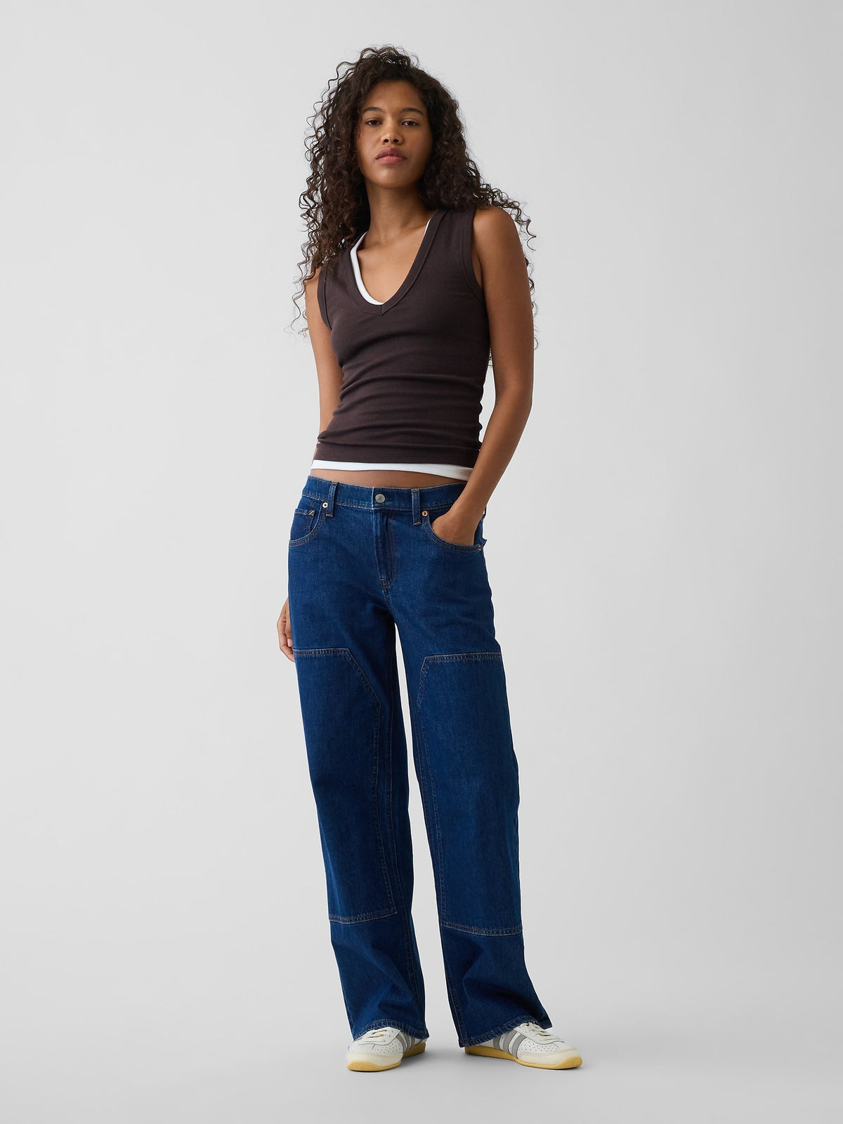 Koyu Mavi Low Rise Double-knee '90s Jean Pantolon