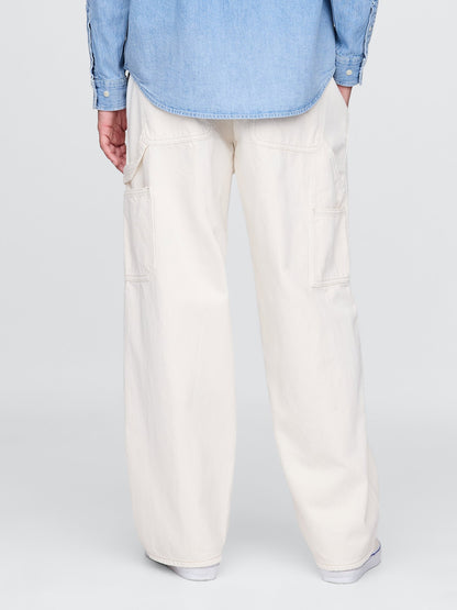 Kırık Beyaz Baggy Carpenter Jean Pantolon