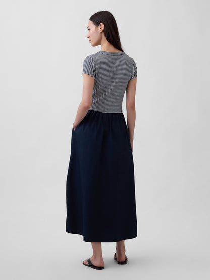 Lacivert Modern Mixed Media Maxi Elbise