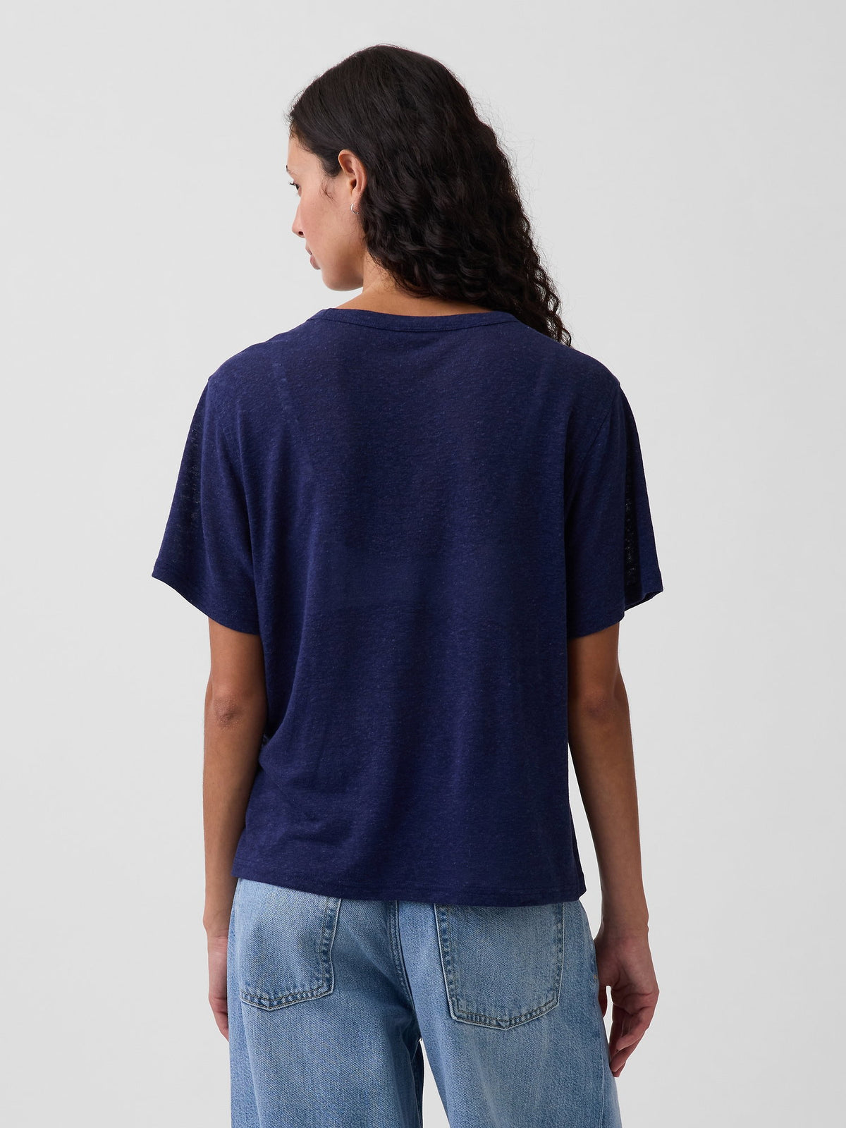 Lacivert Keten Karışımlı Relaxed T-shirt