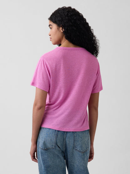 Lacivert Keten Karışımlı Relaxed T-shirt