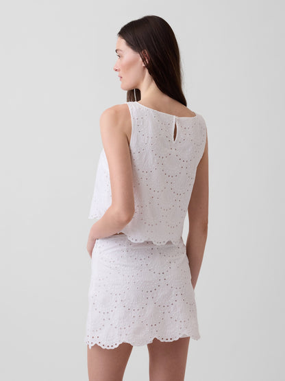 Beyaz Eyelet Crop Shell Askılı Bluz