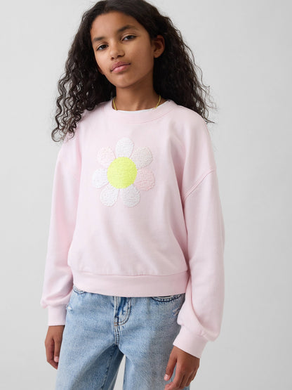 Beyaz Oversized Wedge Flippy-sequin Grafik Baskılı Sweatshirt