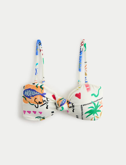 Desenli Bandeau Bikini Üstü