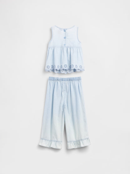 Açık Mavi Bebek & Küçük Çocuk Eyelet Denim Outfit Set