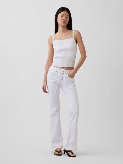 Beyaz Low Rise Long & Lean Lace-up Jean Pantolon