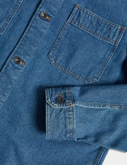 Saf Pamuklu Denim Gömlek Ceket