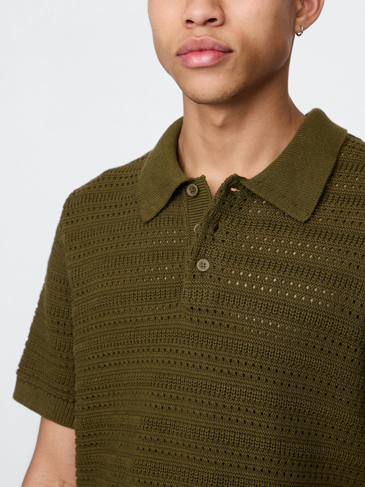 Haki Örgü Polo T-shirt