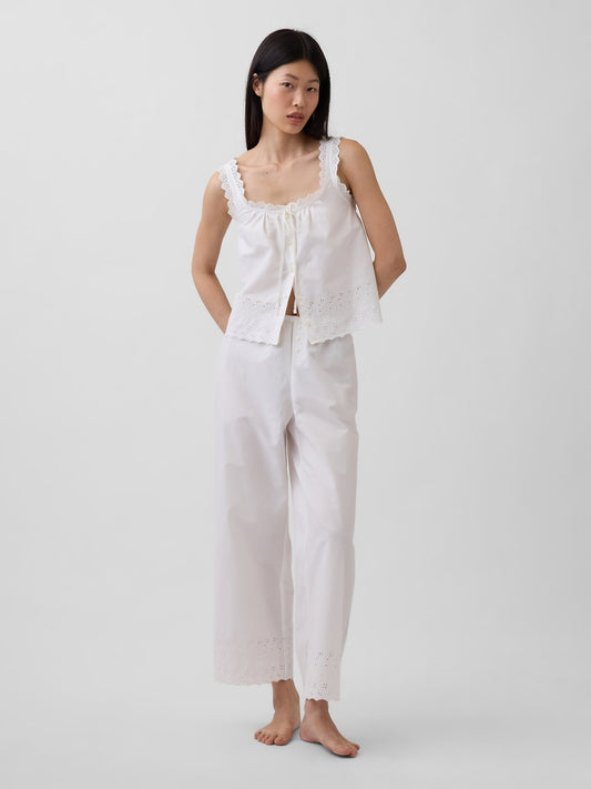 Beyaz Dantel Işlemeli Pijama Altı