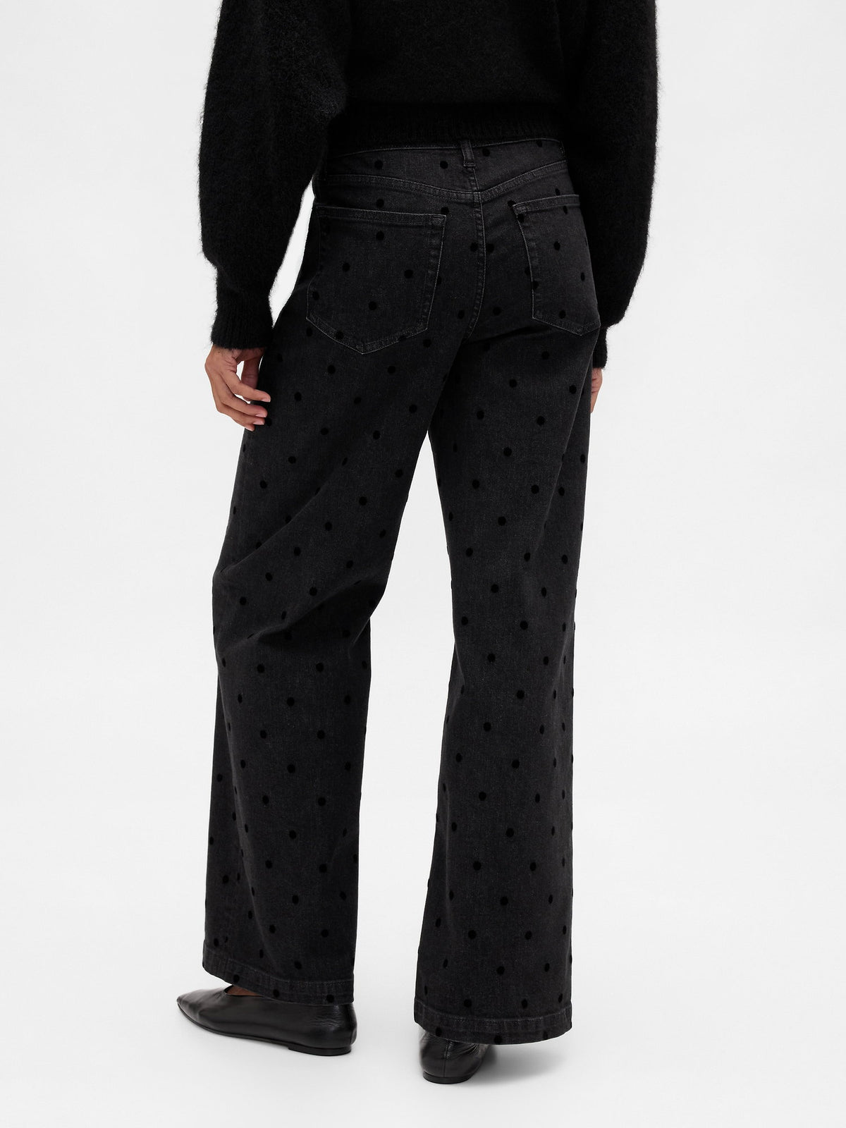 Siyah High Rise Stride Wide-leg Jean Pantolon