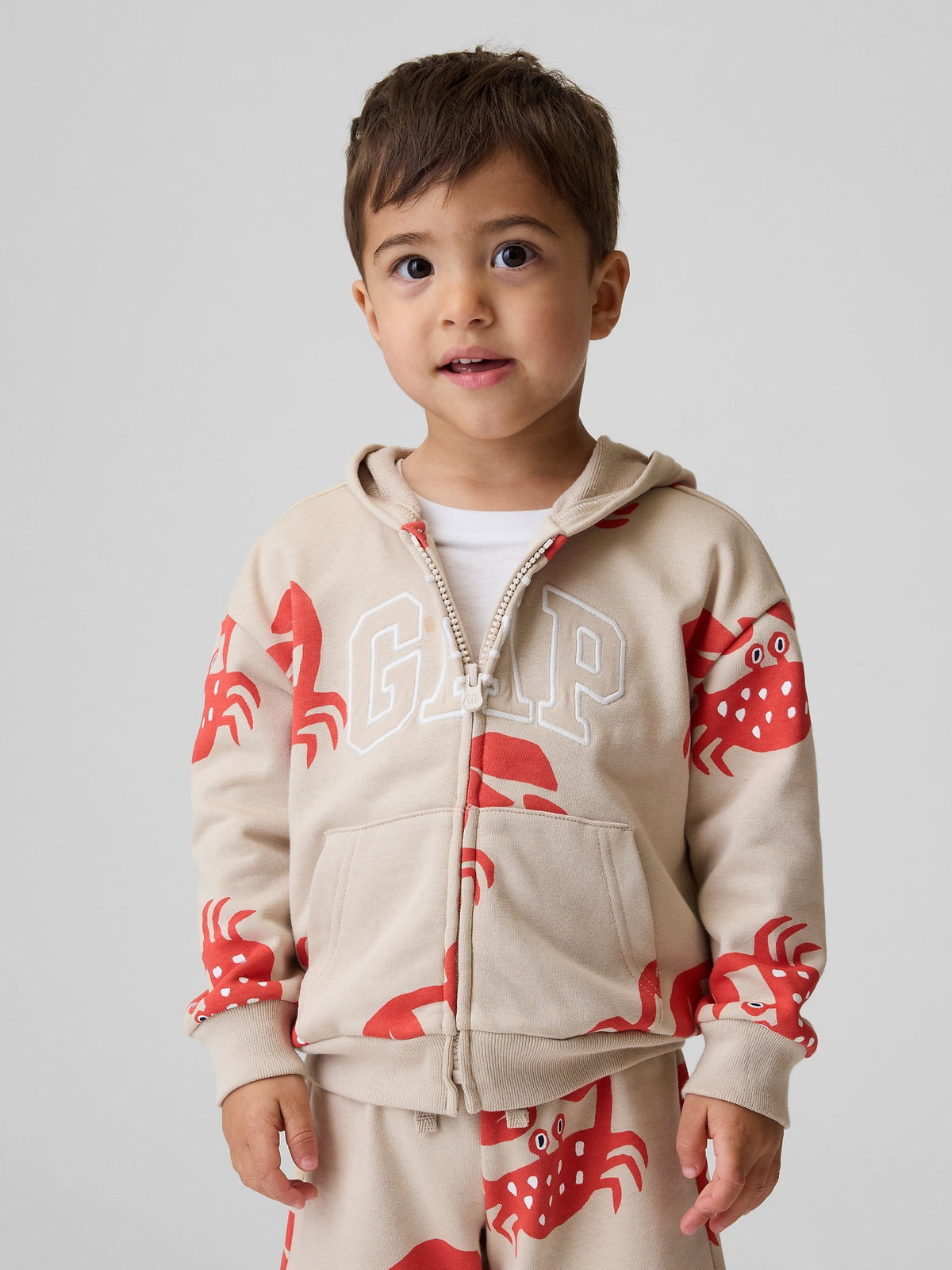 Bej Relaxed Logo Fransız Havlu Kumaş Fermuarlı Sweatshirt